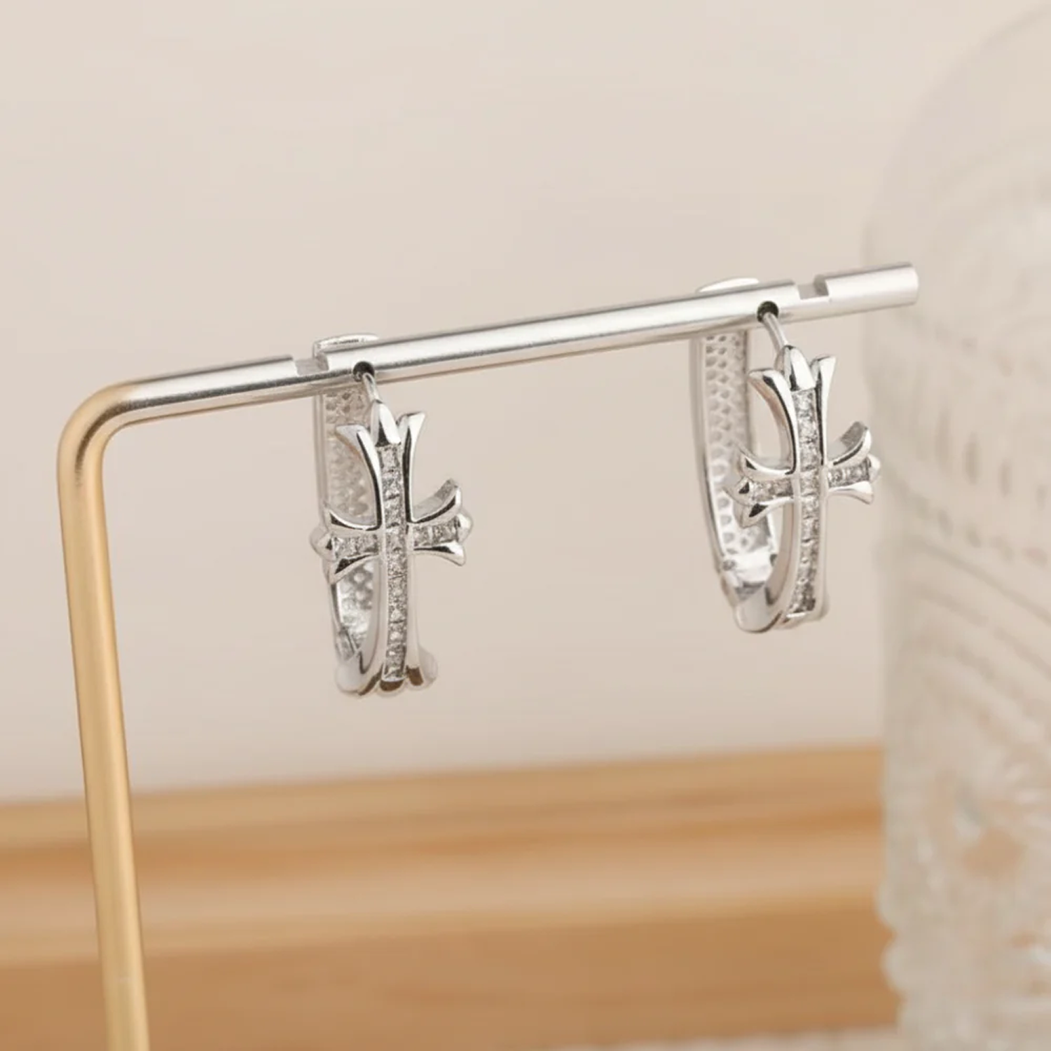 Cross Charm Hoops