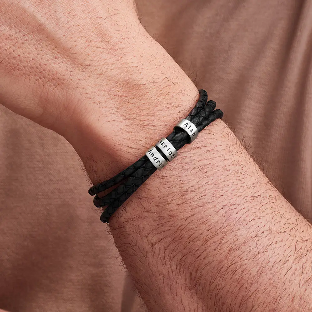 Braided Leather Bracelet with Beads