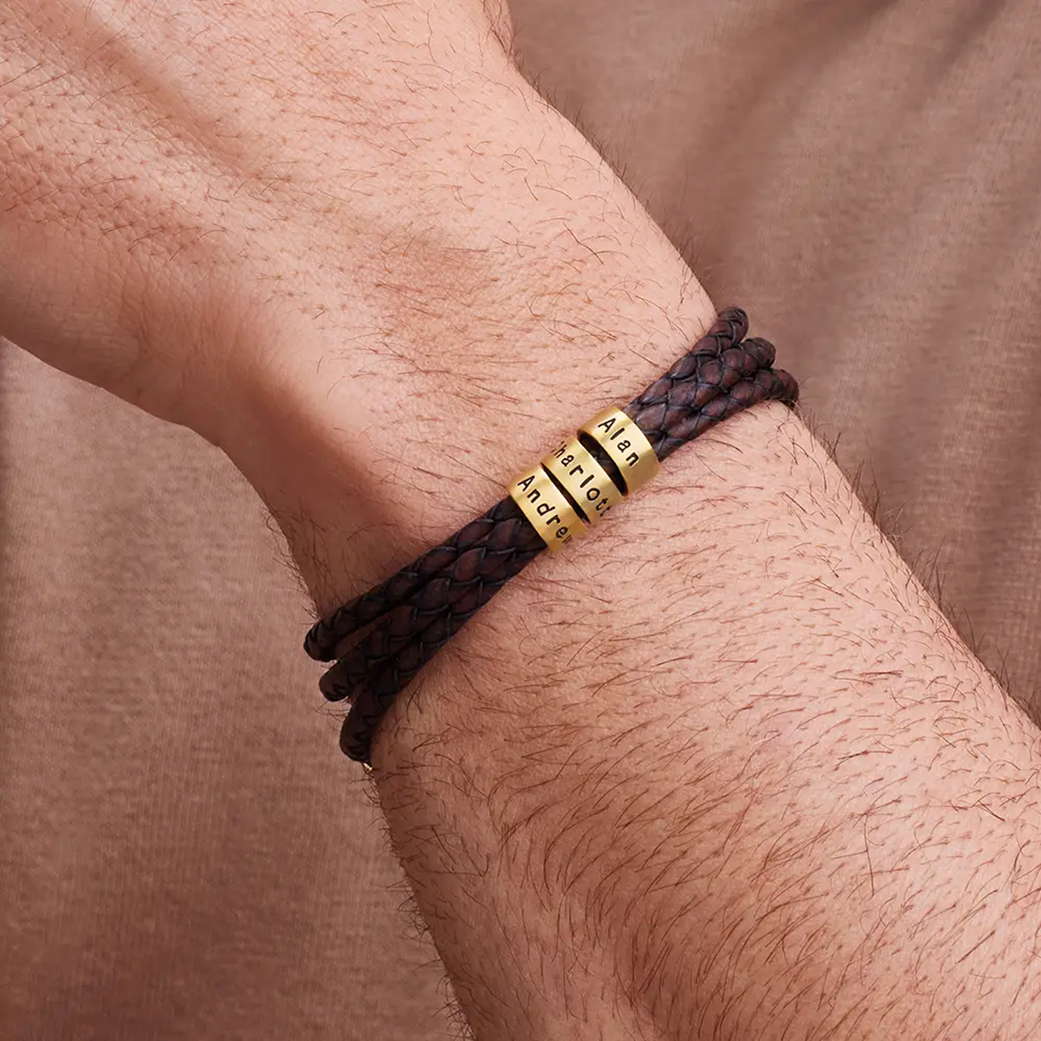 Braided Leather Bracelet with Beads