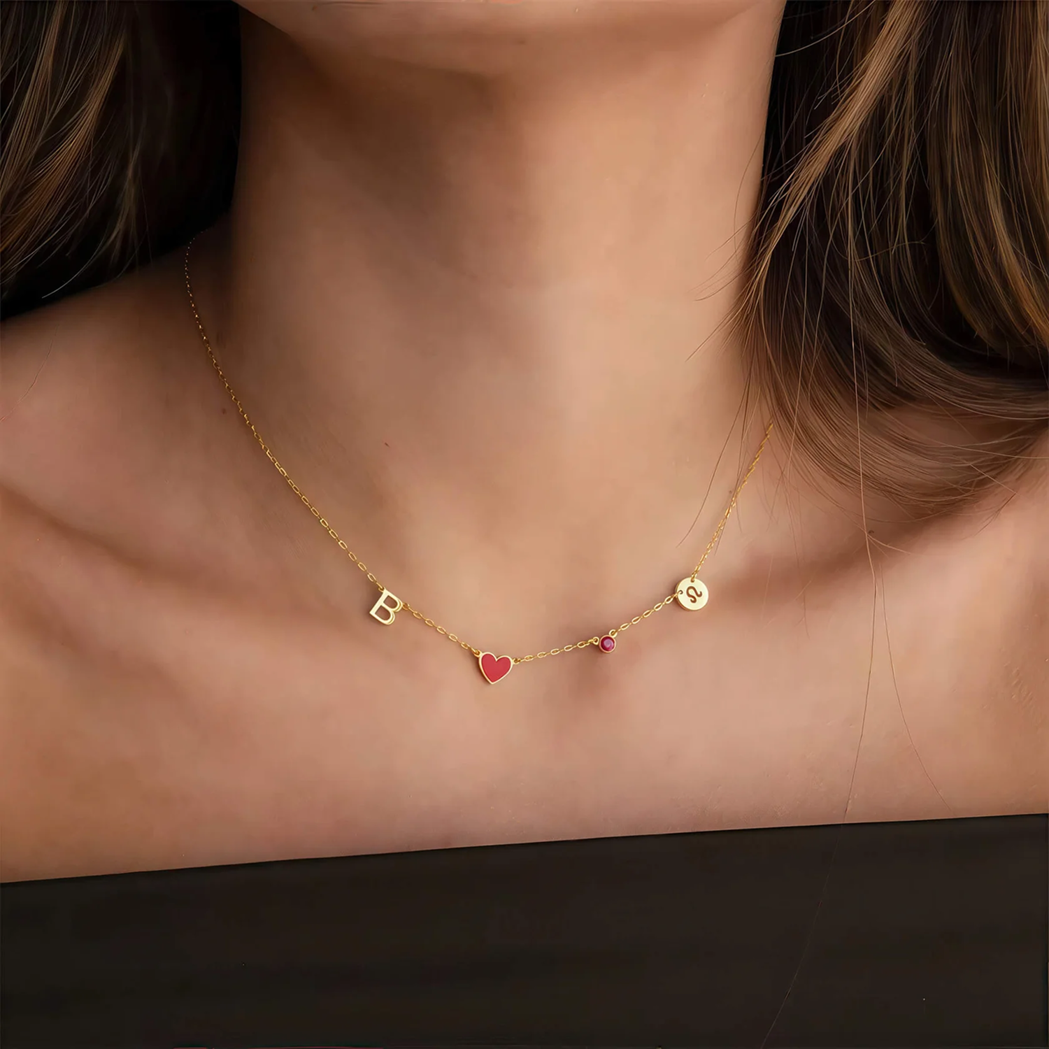 Collar Inicial con Corazón, Piedra y Zodíaco