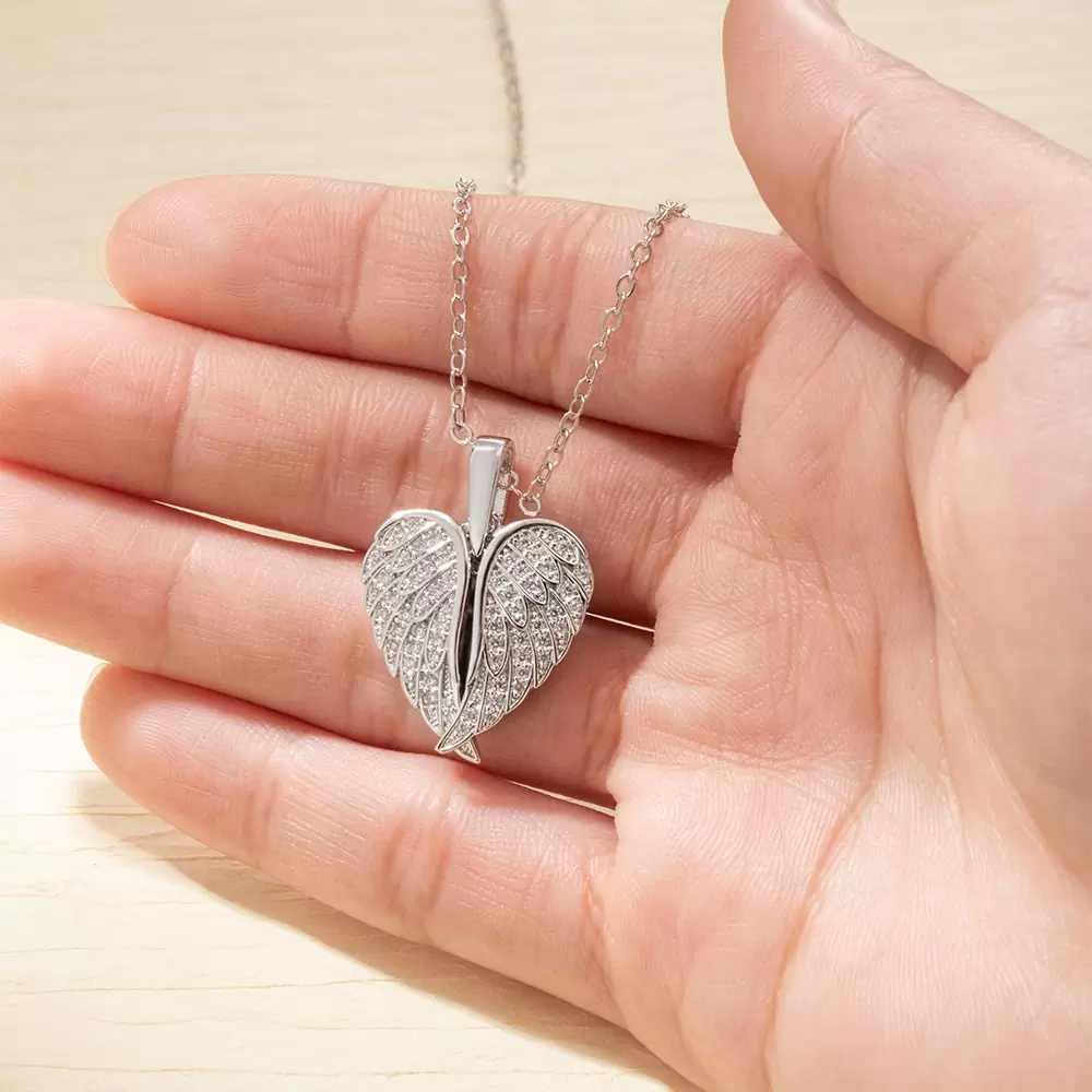 Custom Angel Wings Heart Photo Necklace